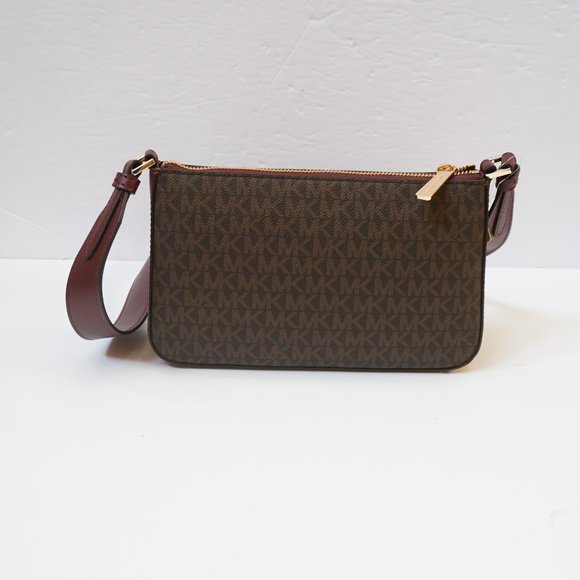 Michael Kors Jet Set Travel Small Crossbody Bag Tech Attached MK Brown Merlot - Picture 3 of 10
